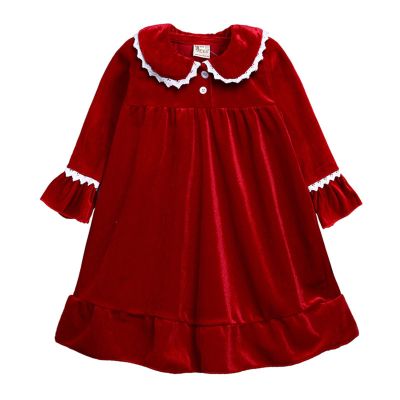 Christmas Fashion Velvet ightgown Dress for Toddler Girls Princess Casual Dress Lace Long Sleeve (C, 2-3 Years)