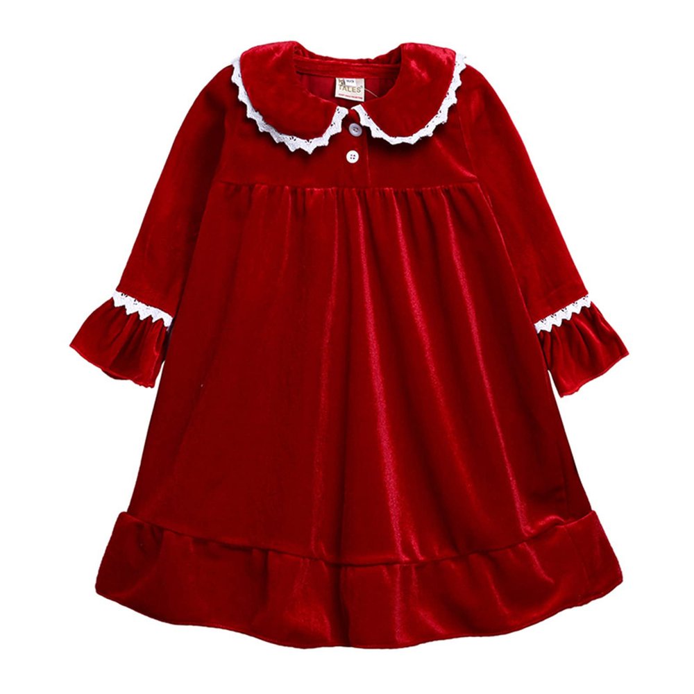 Christmas Fashion Velvet ightgown Dress for Toddler Girls Princess Casual Dress Lace Long Sleeve (C, 2-3 Years)