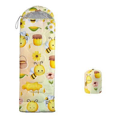 Sleeping Bags for Adults Kids,Backpacking Camping Sleeping Bag for Girls Boys Lightweight Waterproof Cold/Warm Weather Sleeping Bag for All Season (Bee, Single -31.5x90.5)