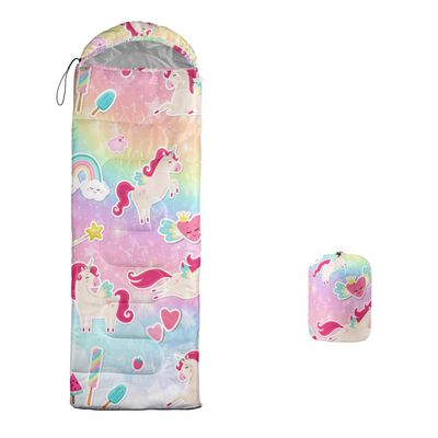 Girls Sleeping Bags for Adults and Kids,Rainbow Unicorn Backpacking Camping Sleeping Bag for Girl Boys Lightweight Waterproof Cold/Warm Sleeping Bag for Season Outdoor Travel with Compression Bags