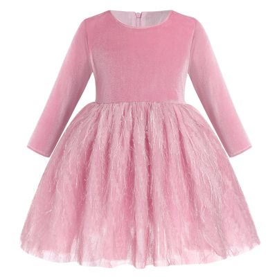 Toddler Girl Fall Outfits Baby Velvet Plush Tulle Tutu Dress Christmas Long Sleeve Xmas Party Holiday Outfit Princess A-Line Dresses Birthday Wedding Evening Gown Kids Winter Clothe Pink 18-24M