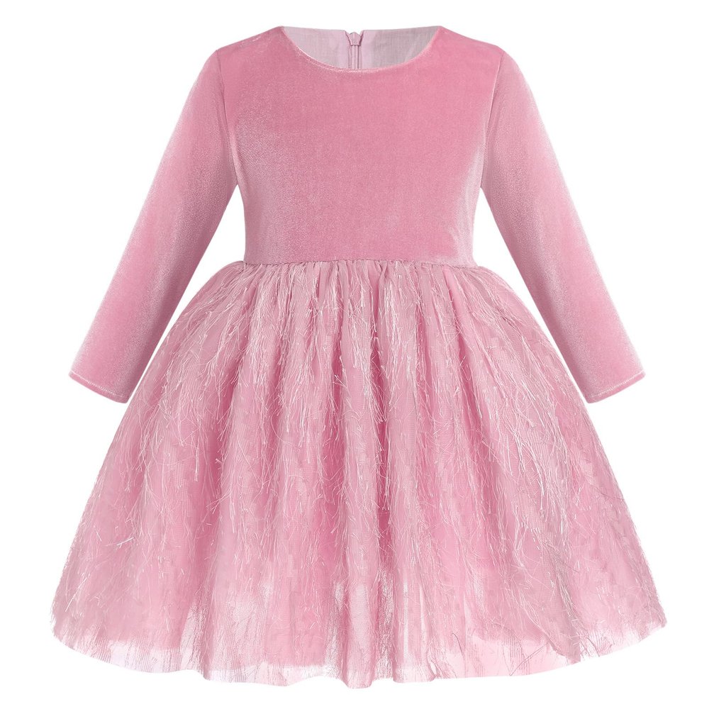 Toddler Girl Fall Outfits Baby Velvet Plush Tulle Tutu Dress Christmas Long Sleeve Xmas Party Holiday Outfit Princess A-Line Dresses Birthday Wedding Evening Gown Kids Winter Clothe Pink 18-24M