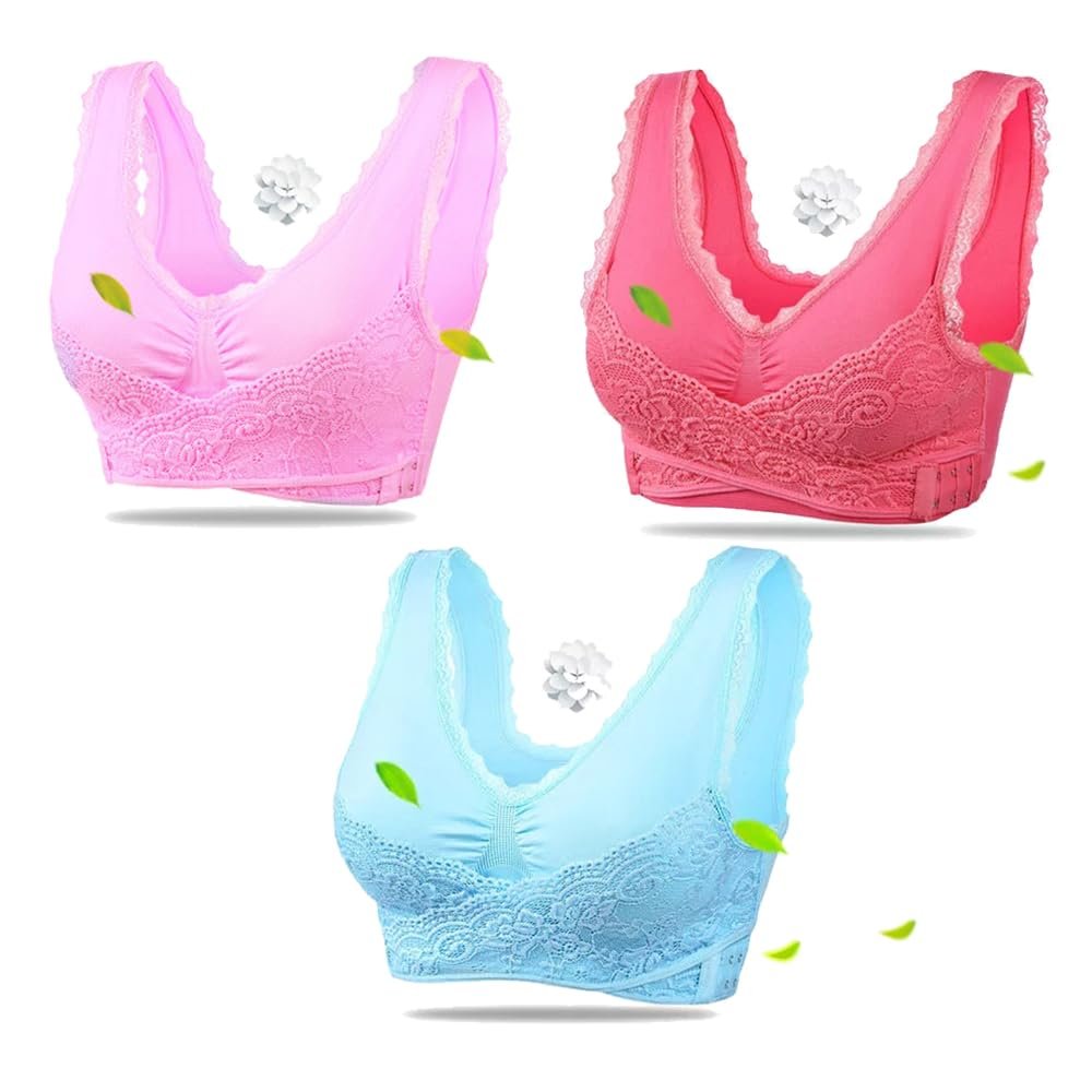 Kantamon Bra, Kendally Bra, Comfy Corset Bra Front Cross Side Buckle Lace Bras, Comfort Lift Bra Wrap Around Women (3PCS-2, 3XL)