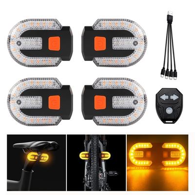 UPXSXT 4Pcs Turn Signals for Bicycles with Alarm, USB Charging Remote Control Split/Integrated Bike Tail Light 5 Modes Waterproof Strobe Bike Rear Lights Can be Mounted on Front and Rear of Bicycle