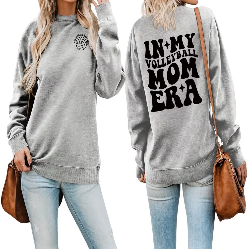 BOYRMSLGY Mama Crewneck Sweatshirt For Women Loose Fit In My Volleyball Mom Era Shirts Funny Letter Graphic Print Pullover