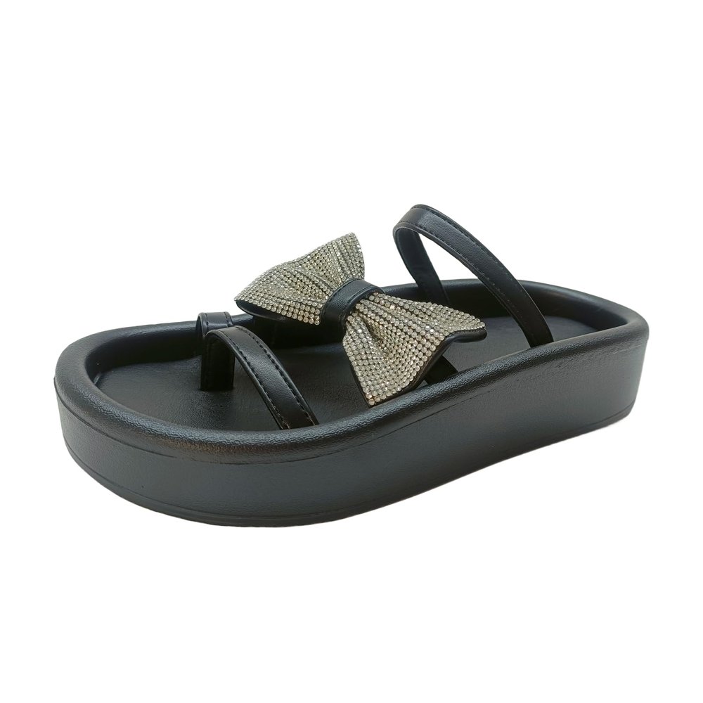 InUnt Women's Fashion Sandals Summer Comfortable Soft Sole Slip-On Rhinestone Bow Flat Sandals (Adult, Women, 5, Numeric, US Footwear Size System, Medium)