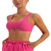 Sexy Scoop Neck Curved Sports Bra Seamless Low Cut Low Impact Padded Workout Bra Classic Designer Yoga Bra Quick Dry Gym Fitness Bra Pink view 1