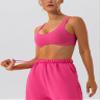 Sexy Scoop Neck Curved Sports Bra Seamless Low Cut Low Impact Padded Workout Bra Classic Designer Yoga Bra Quick Dry Gym Fitness Bra Pink view 3
