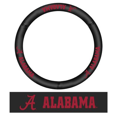 FANMATS 40510 University of Alabama Genuine Leather Steering Wheel Cover | Black 15"x15"
