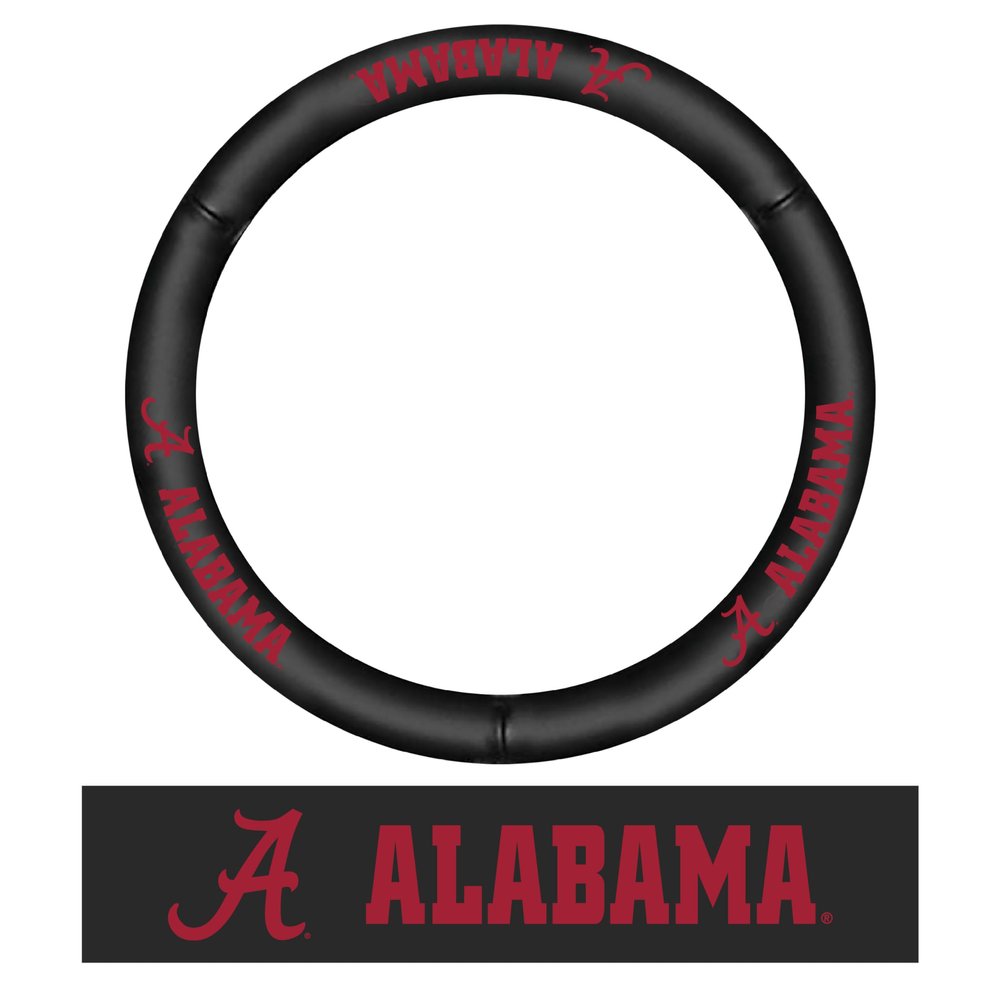 FANMATS 40510 University of Alabama Genuine Leather Steering Wheel Cover | Black 15"x15"