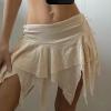 Women Ruffle Y2k Mini Skirt Low Rise Pleated Fairy Skirts Frilly Layered Asymmetrical Lace Short Skirt(Asymmetrical Khaki,M) view 3