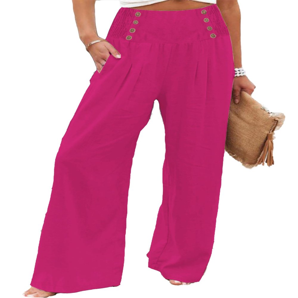 Bbkkuck Womens Casual Wide Leg High Waisted Dress Pants Comfy Palazzo Stretchy Lounge Trousers with Pocket