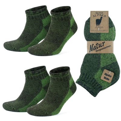 GoWith 2 Pairs Unisex Alpaca Wool Socks, Thermal Full Terry-Lined Soft Ankle Warm Alpaca-Merino Blend Low-Cut Socks, Brown-Green, Small, Model: 6007