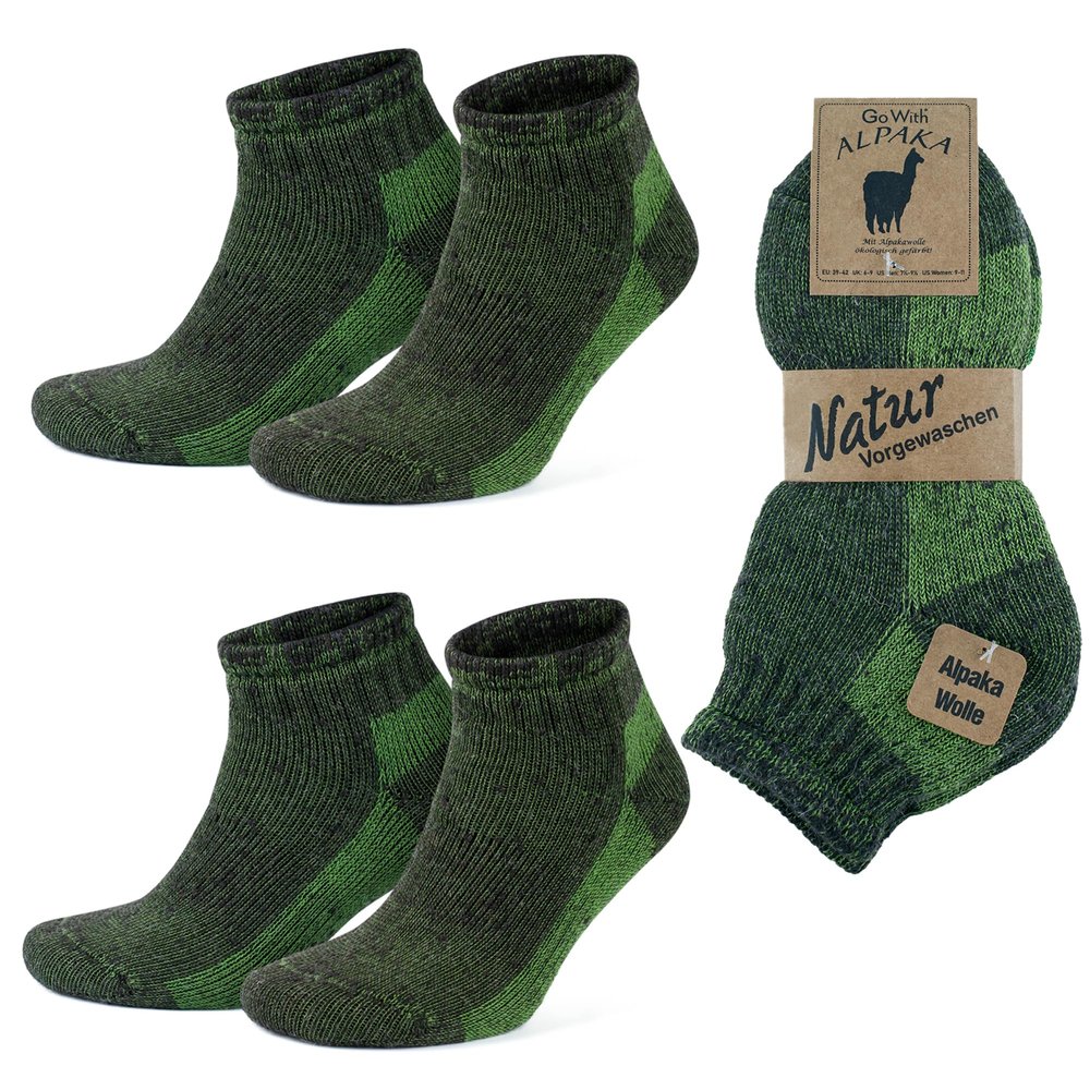 GoWith 2 Pairs Unisex Alpaca Wool Socks, Thermal Full Terry-Lined Soft Ankle Warm Alpaca-Merino Blend Low-Cut Socks, Brown-Green, Small, Model: 6007