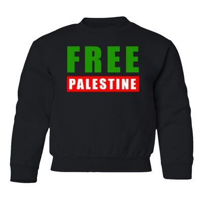 superhotapparel Free Palestine Natinal Flag Colors Israel War Youth Crewneck Sweatshirt (Black, Youth Medium)