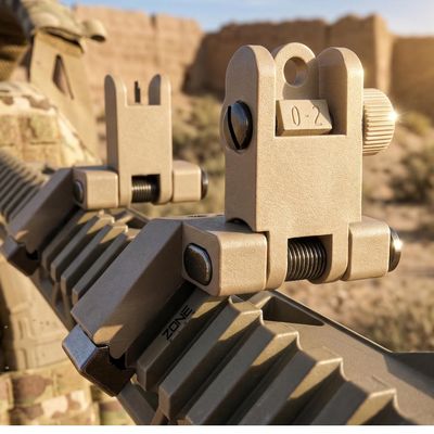 Tan 45 Degree Offset Flip Up Sight | Low Profile Design Rapid Transition Front and Rear flip up Sights (Dark Earth 45 Degree Sight)