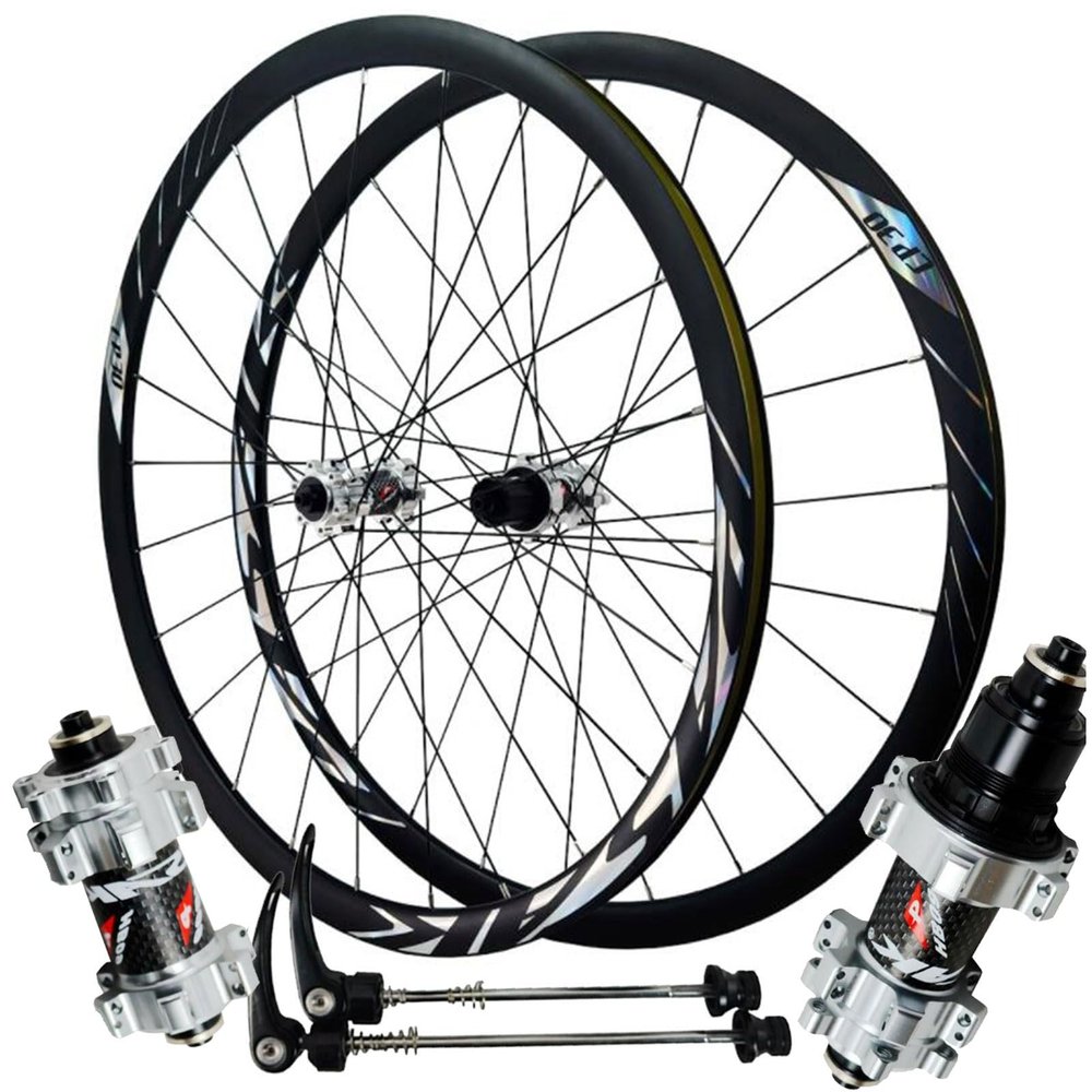 ZECHAO 700C Racing Bike Wheel,Front 2 Rear 4 Bearings Quick Release Double-Layer Rim 8/9/10/11/12 Speed for 700C*23C-45C/29in*1.25"-2.1" Wheelset (Color : Silver, Size : XD)
