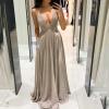 Women Deep V-Neck Sleeveless Plus Size Wedding Guest Dress Sexy Spaghetti Strap Sequin Dress Cocktail Evening Ball Gown Beige view 2