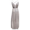 Women Deep V-Neck Sleeveless Plus Size Wedding Guest Dress Sexy Spaghetti Strap Sequin Dress Cocktail Evening Ball Gown Beige view 3