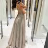 Women Deep V-Neck Sleeveless Plus Size Wedding Guest Dress Sexy Spaghetti Strap Sequin Dress Cocktail Evening Ball Gown Beige view 4