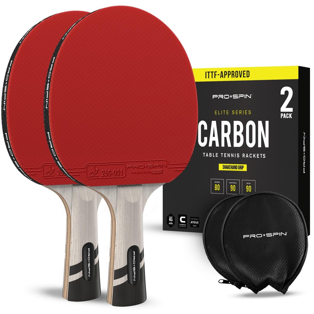 PRO-SPIN Ping Pong Paddles  ITTF Approved Professional Table Tennis Rackets with Carbon Fiber for Superior Control | 7-Ply Blade, Premium Rubber, 2.0mm Sponge (Red, 2-pack)