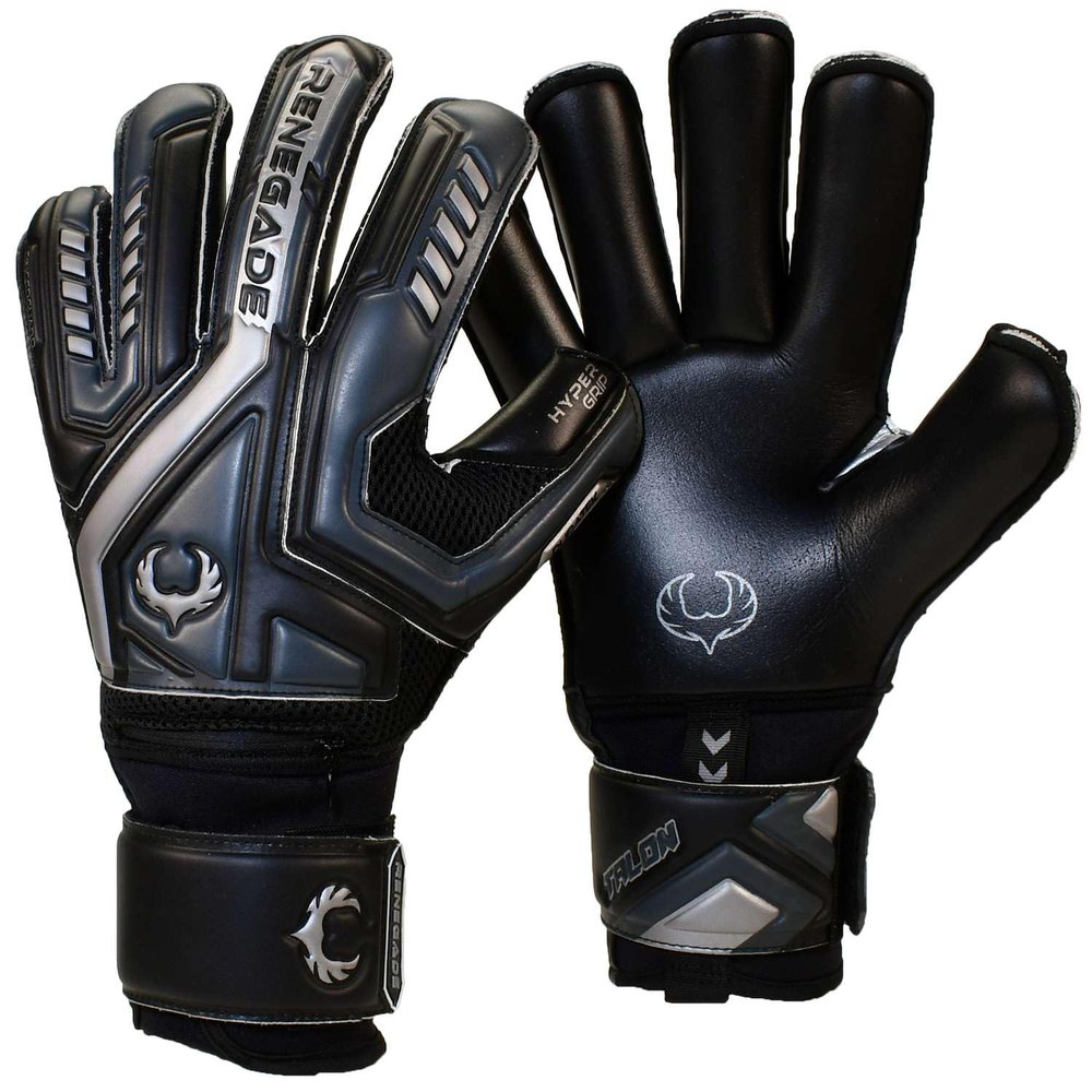 Renegade GK Talon Blackhawk Goalie Gloves with Pro-Tek Finger Spines | 4mm Hyper Grip & Duratek | Black Soccer Goalkeeper Gloves (Size 7, Youth, Roll Cut, Level 2)