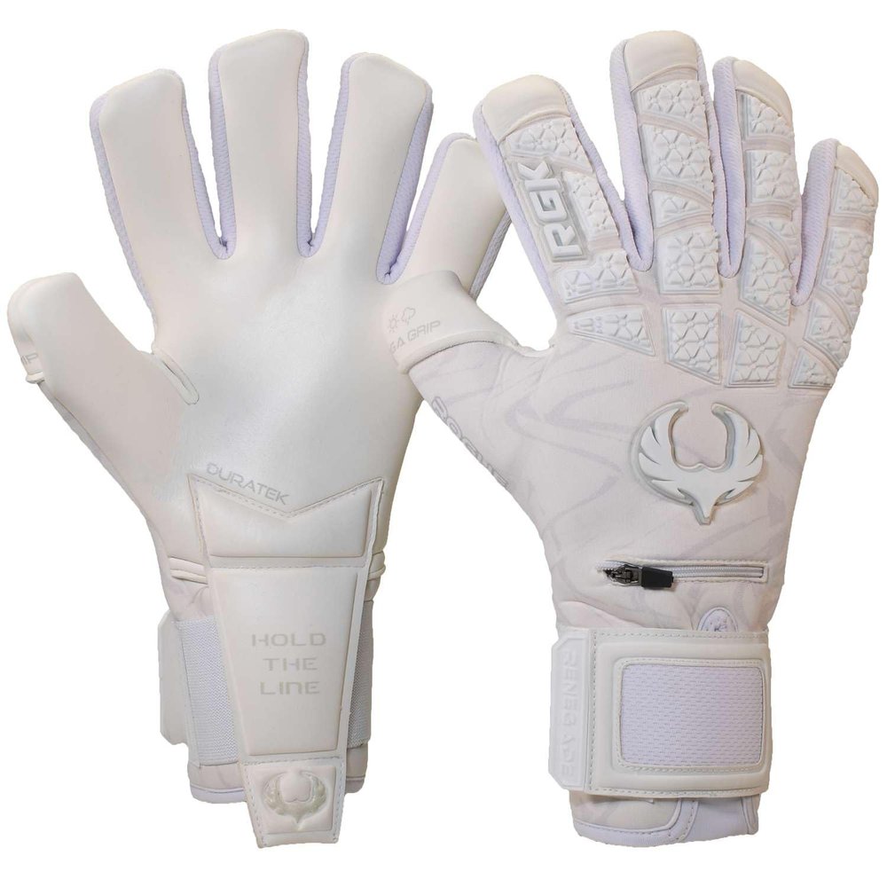 Renegade GK Limited Edition Rogue Blizzard Goalie Gloves with Finger Spines | 4mm Giga Grip | White Soccer Goalkeeper Gloves (Size 7, Youth, Neg. Cut, Level 4+)