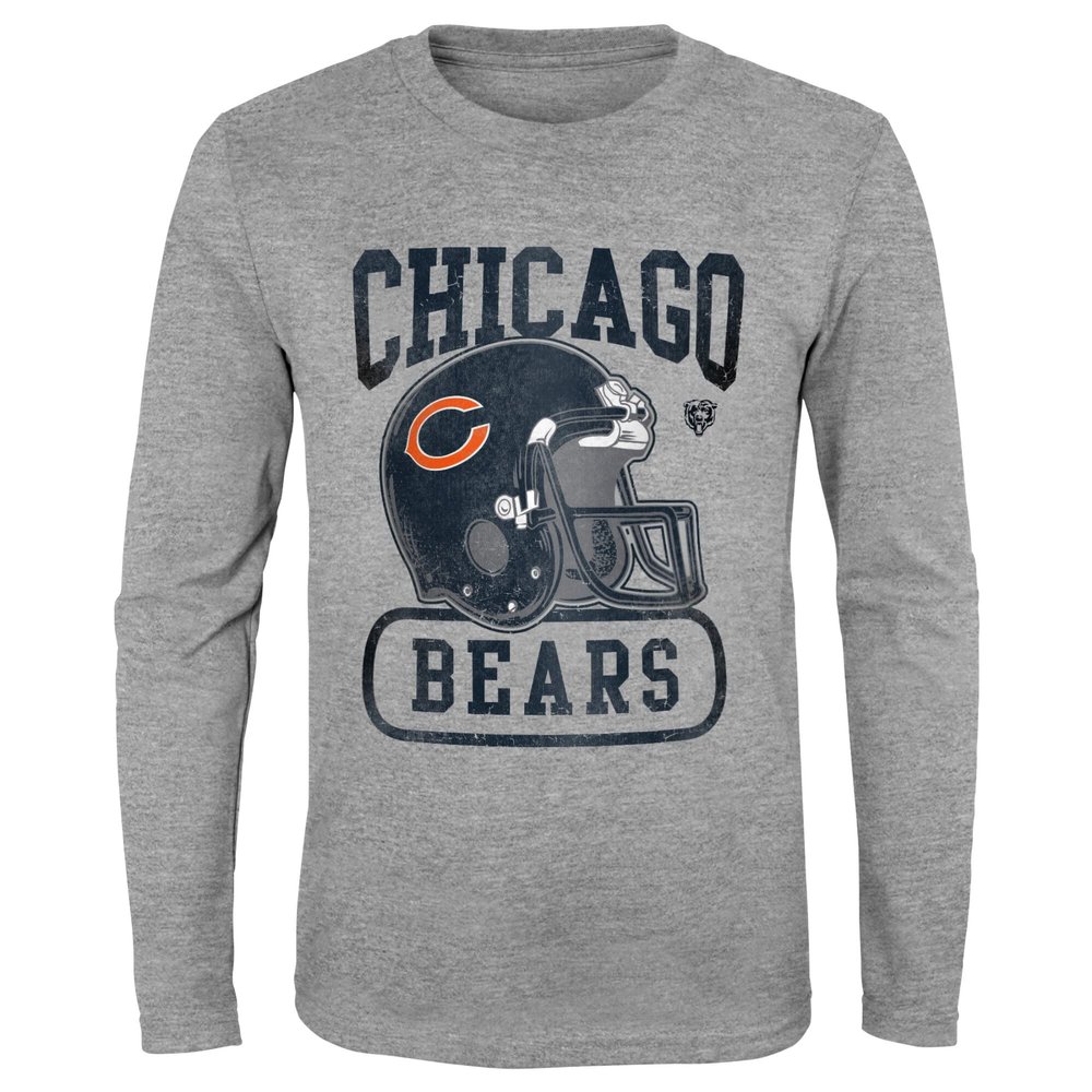 NFL Kids Youth 8-20 Head to Head Heather Gray Primary Logo Officially Licensed Football Long Sleeve Crewneck Cotton T-Shirt (Chicago Bears, 18-20)