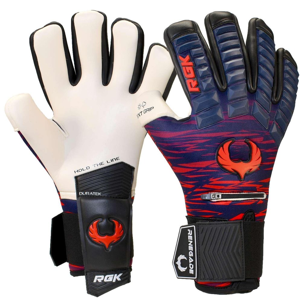 Renegade GK Eclipse Tremor Professional Goalie Gloves Pro Finger Savers Black| Blue & Red Soccer Goalkeeper Gloves (Size 9, Youth-Adult, Neg. Cut, Level 5)