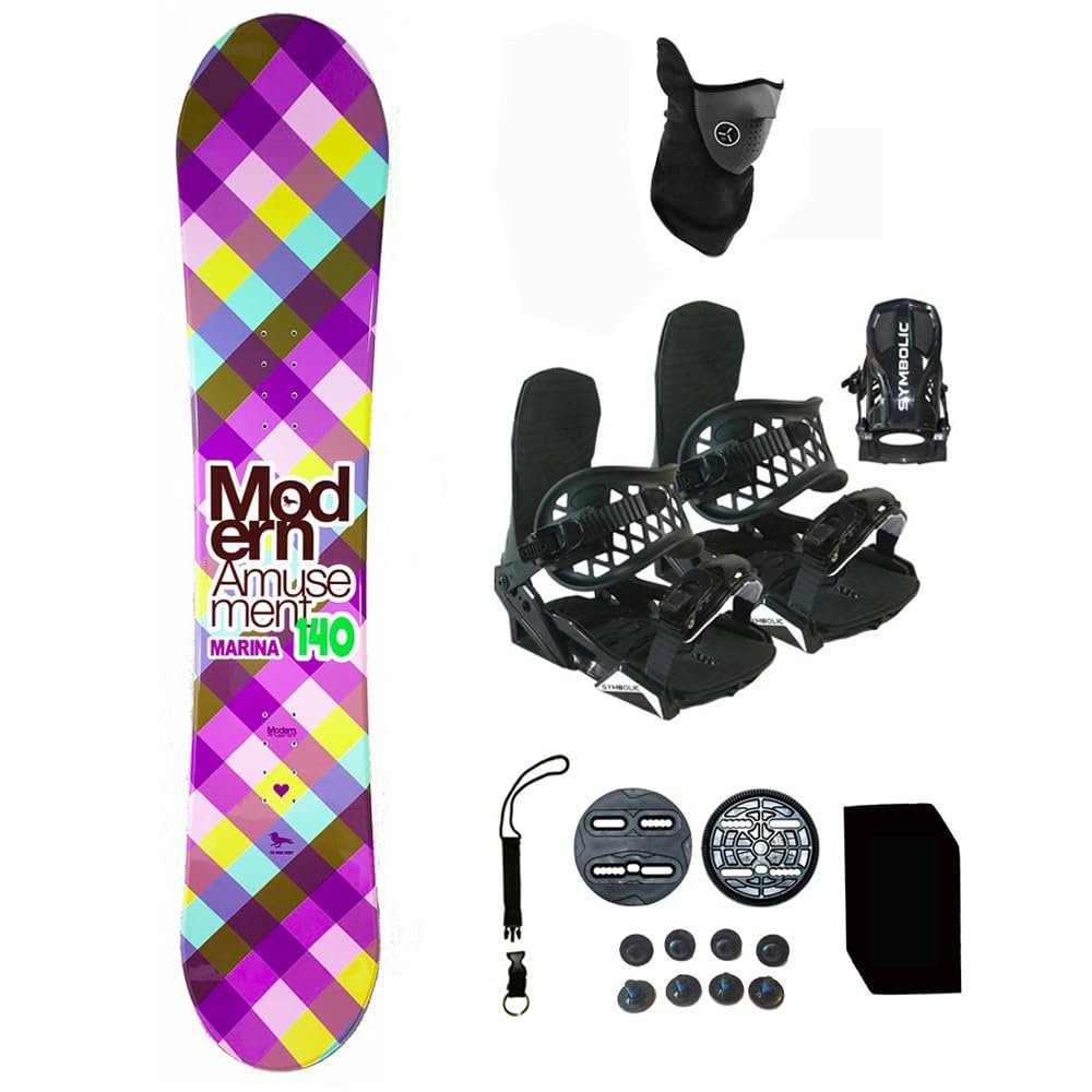 Symbolic 140-144cm Snowboard and Black Bindings Package Leash, Stomp, Mask Women Girls Kids (140-Camber+S Binding(Lady 6-9.5) wf261)