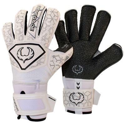 Renegade GK Triton Polaris Goalie Gloves with Pro-Tek Fingersaves | 3.5+3mm Super Grip| White & Black Goal Keeper Gloves (Size 10, Adult, Mens, Roll Cut, Level 2)