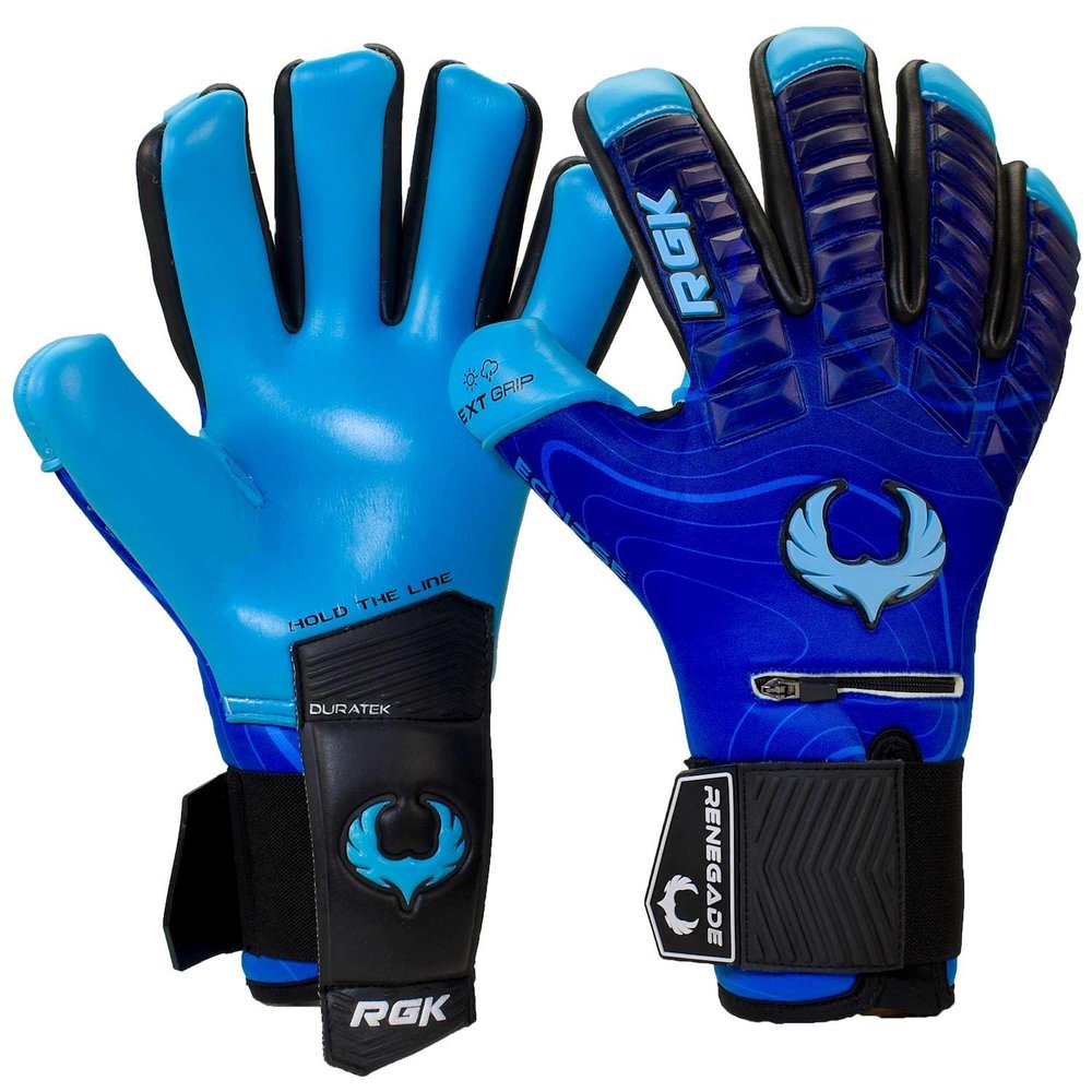 Renegade GK Eclipse Riptide Professional Goalie Gloves with Pro Fingersaves Black| Blue Soccer Goalkeeper Gloves (Size 6, Youth, Junior, Neg. Cut, Level 5)