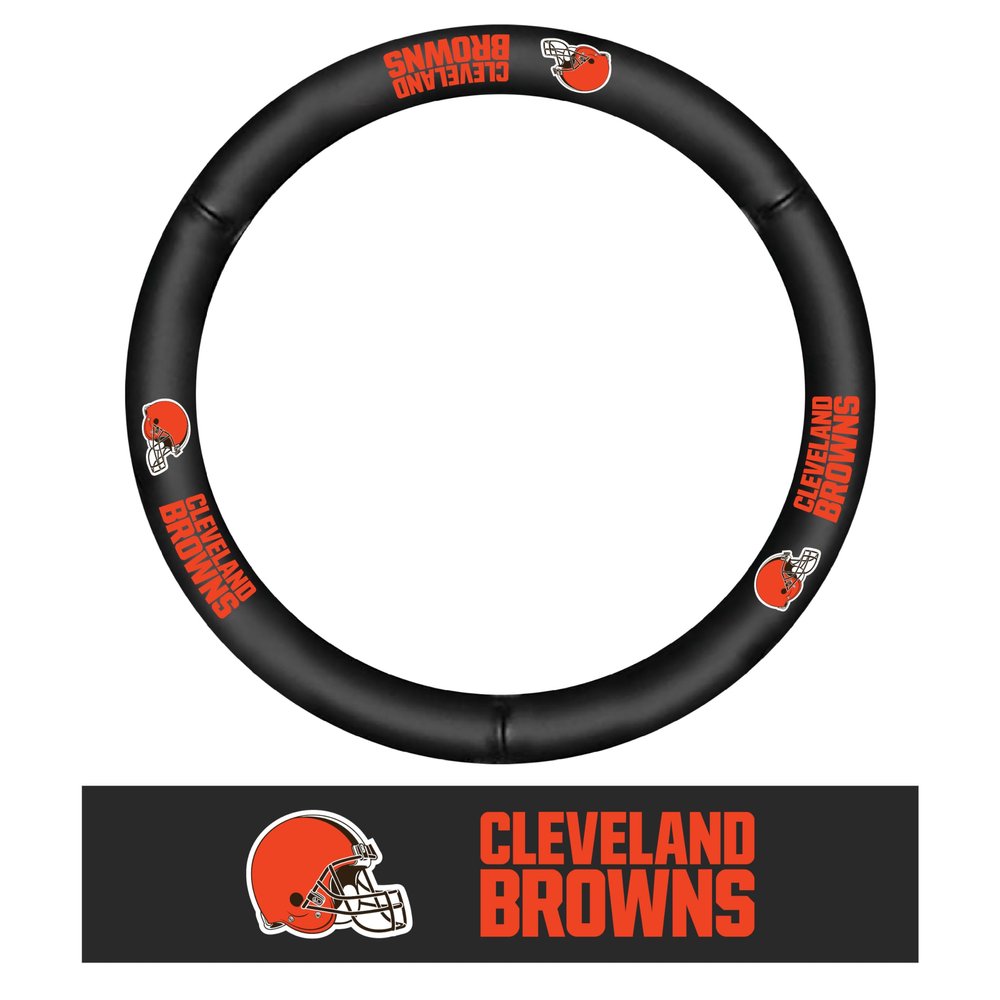 FANMATS 40496 NFL - Cleveland Browns Genuine Leather Steering Wheel Cover | Black 15"x15"