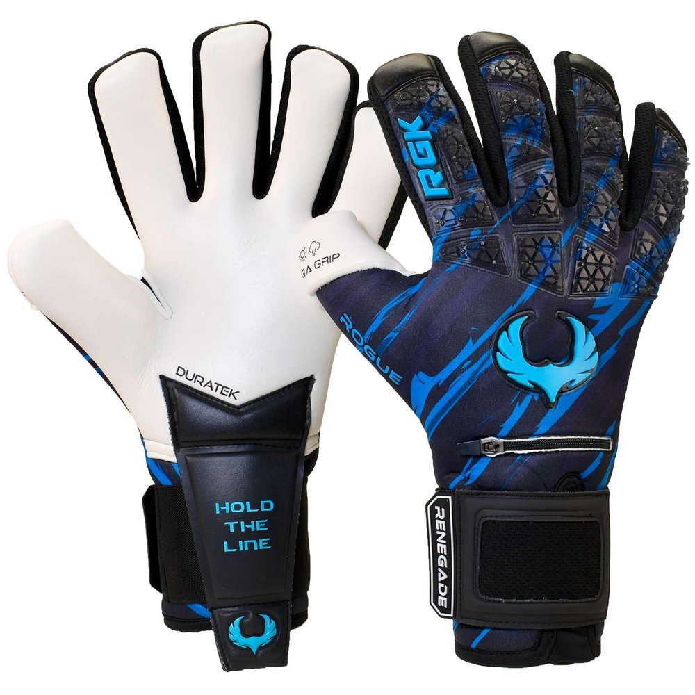 Renegade GK Limited Edition Rogue Maelstrom Goalie Gloves with Fingersaves | 4mm Giga Grip | Blue Soccer Goalkeeper Gloves (Size 6, Youth, Kids, Neg. Cut, Level 4+)