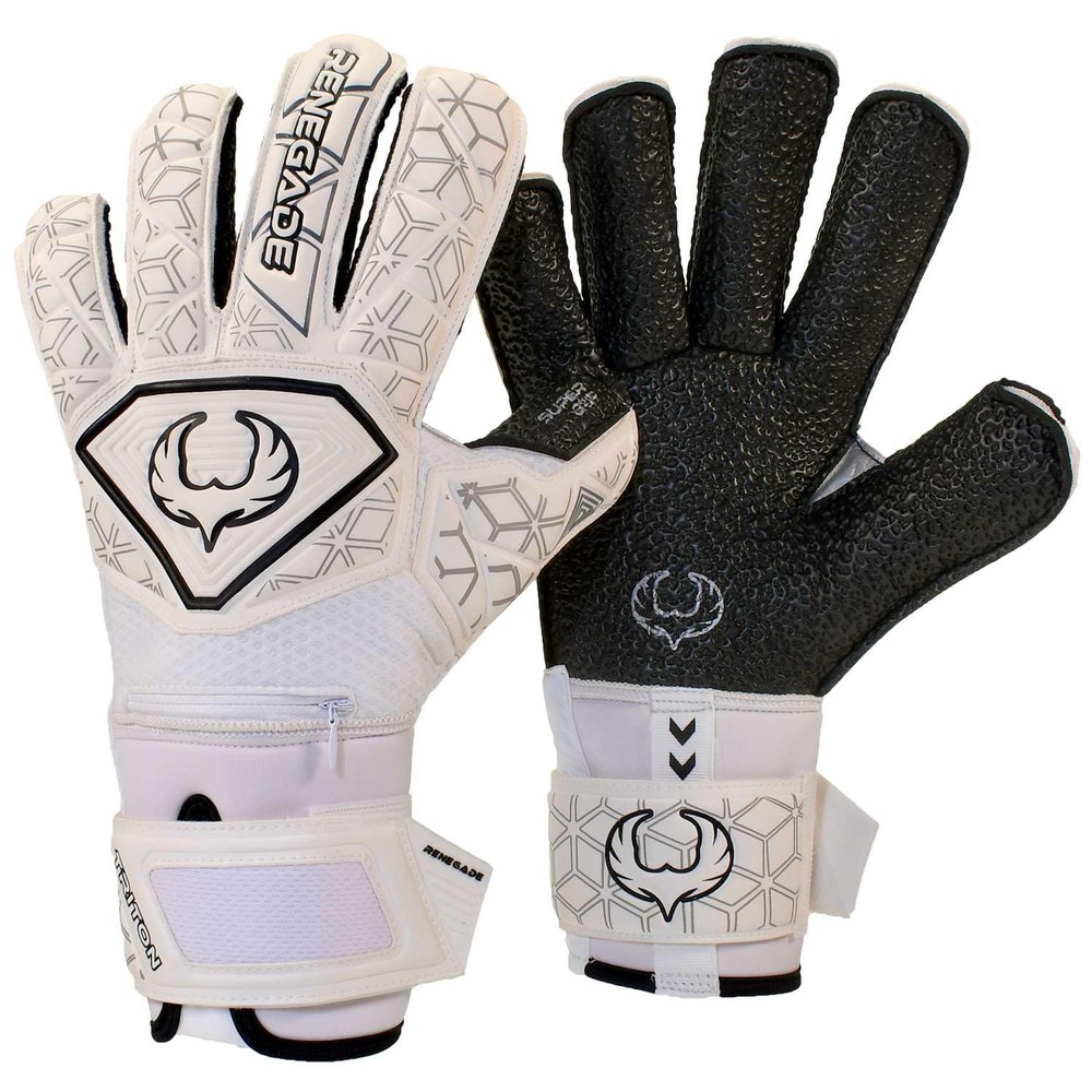 Renegade GK Triton Polaris Goalie Gloves with Pro-Tek Fingersaves | 3.5+3mm Super Grip| White & Black Goalkeeping Gloves (Size 9, Youth-Adult, Roll Cut, Level 2)