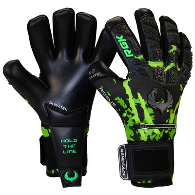 Renegade GK Limited Edition Rogue Venom Goalie Gloves with Fingersaves | 4mm Giga Grip | Black & Green Soccer Goalkeeper Gloves (Size 6, Youth, Kids, Neg. Cut, Level 4+)