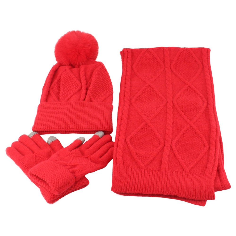 Winter Hat Scarf Gloves Ear Warmer Warm Knit Hat Screen Gloves Set Winter Gifts Neck Scarves for Hat Gloves Red
