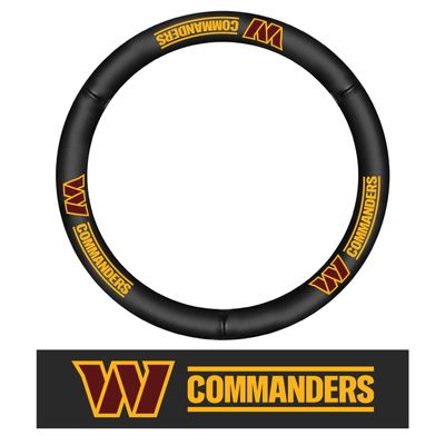 FANMATS 40506 NFL - Washington Commanders Genuine Leather Steering Wheel Cover | Black 15"x15"