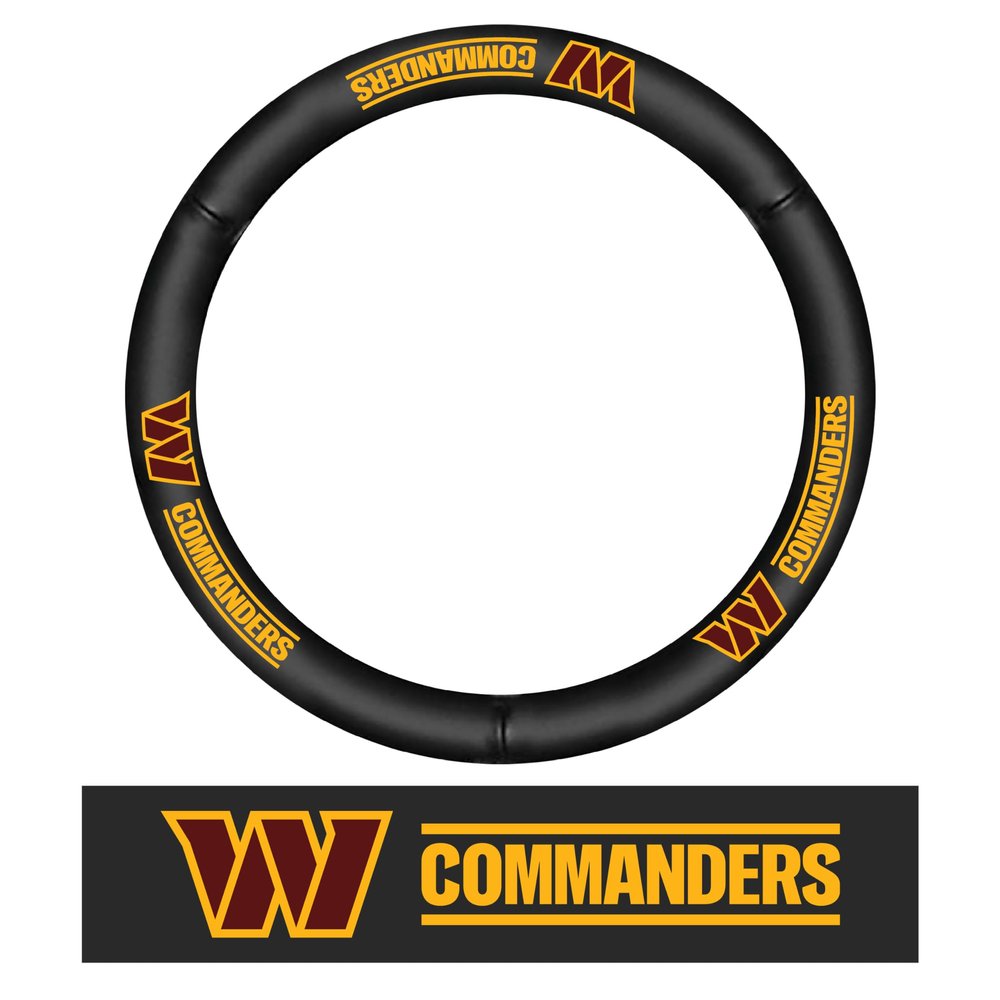 FANMATS 40506 NFL - Washington Commanders Genuine Leather Steering Wheel Cover | Black 15"x15"