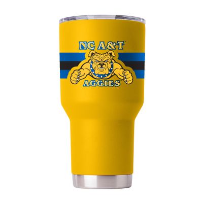 Gametime Sidekicks North Carolina A&T 30oz Yellow Tumbler - Officially Licensed, 18/8 Stainless Steel, Double-walled, Vacuum-insulated, UV LED Printed Logos, Sweatless, Stays Hot/Cold - 360 Wrap