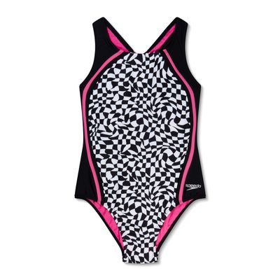 Speedo Girl's Swimsuit One Piece Thick Strap Racer Back Printed