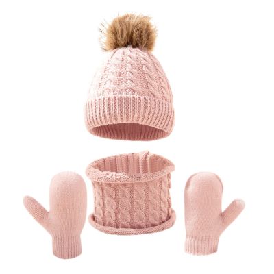 Winter Kids Hat Scarf Glove Set Knit Fleece Lined Neck Warmer Mittens for Toddler Boys Girls Scarf Gloves (C, One Size)
