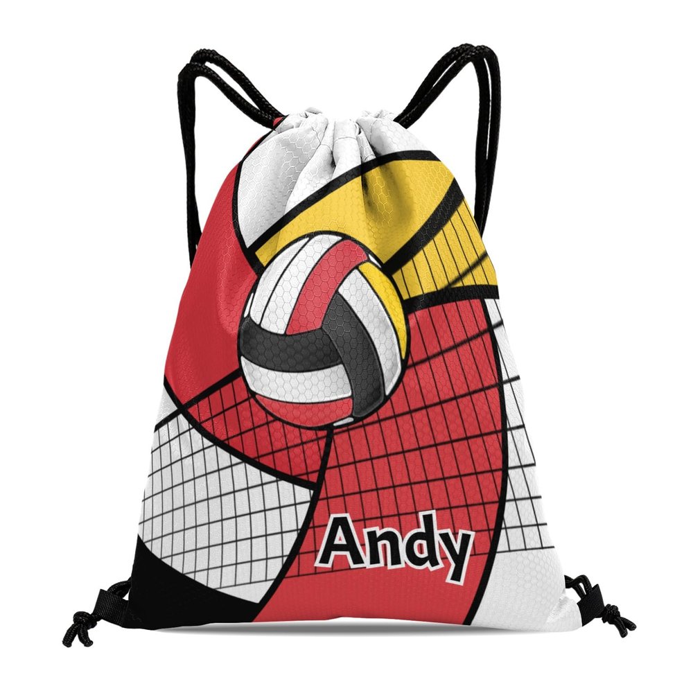 CUXWEOT Volleyball Red Yellow Drawstring Backpack Bag Sports Waterproof Storage Bags for Gym Yoga Competition Traveling
