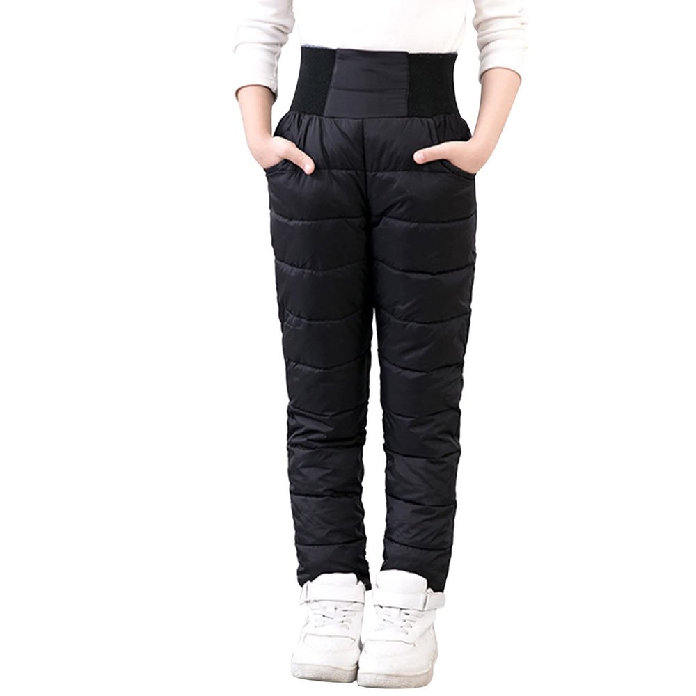 POLG Little Girls Boys Solid Snow Pants Thick Winter Warm Kids Pants Girl Activewear Clothes Snow Toddler (Black, 6-7 Years)