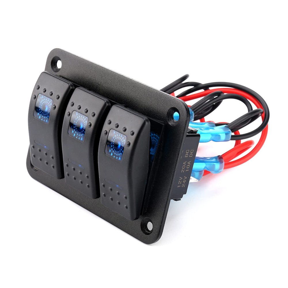 3 Gang Toggle Rocker Switch Panel with LED Light for RV Car Marine Boat - Waterproof Easy to Install - Suitable for 12V 24V Systems