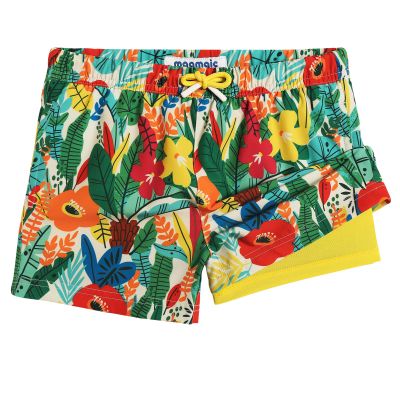 maamgic Boys Swim Trunks with Compression Liner Toddler Stretch Swim Shorts Quick Dry Swimming Trunks Boxer Brief 2 in 1 Beach Shorts Flower Garden 8