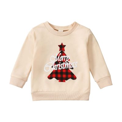 Toddler Boys Girls Christmas Long Sleeve Letter Plaid Xmas Tree Prints Pullover Kids Sweatshirt Tops Clothes Girl Tunics (A, 12-18 Months)
