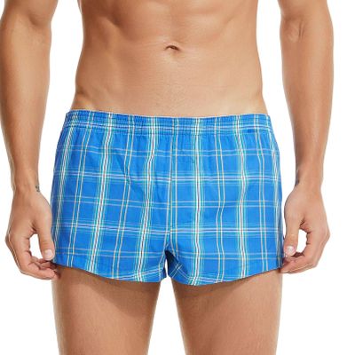 Men's Woven Boxers Underwear Moisture Wicking Boxer Briefs with Relaxed Fit, Comfortable Cotton Shorts (Blue,Large)