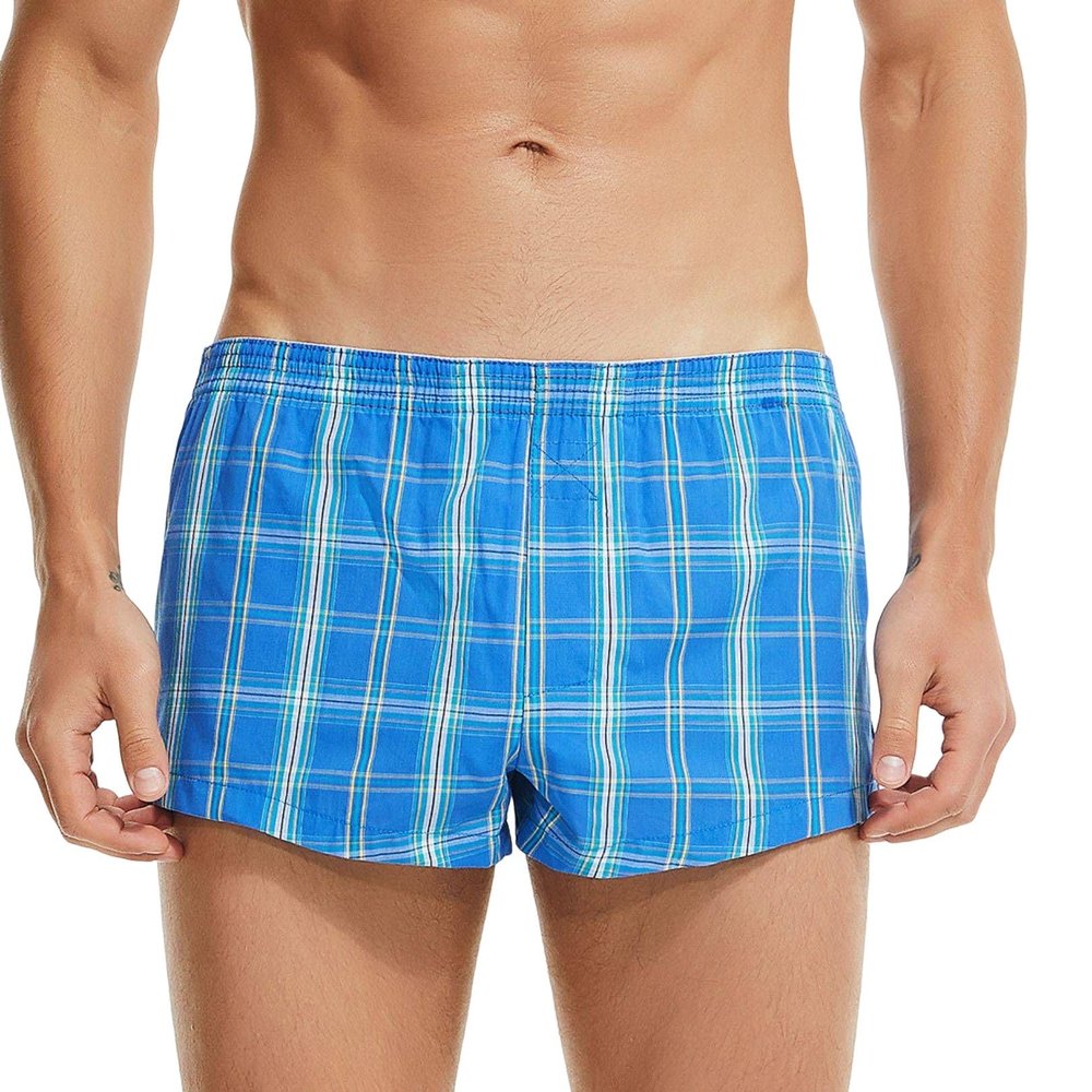 Men's Woven Boxers Underwear Moisture Wicking Boxer Briefs with Relaxed Fit, Comfortable Cotton Shorts (Blue,Large)