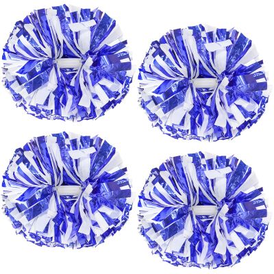 4Pcs Upgraded 12inch Metallic Cheerleading Pom Poms, HOLENGS Cheerleader Pompoms Cheer Poms for Kids Adults, Cheering Squad Pompoms for School Sports Games Dance Party (Blue and White)